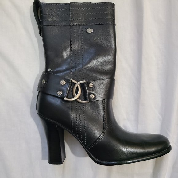 Harley Davidson Black Motorcycle Boots with Side Zip & 4" High Heel - Size 7 - Picture 12 of 15